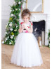 Cap Sleeves Floral Satin Tulle Flower Girl Dress